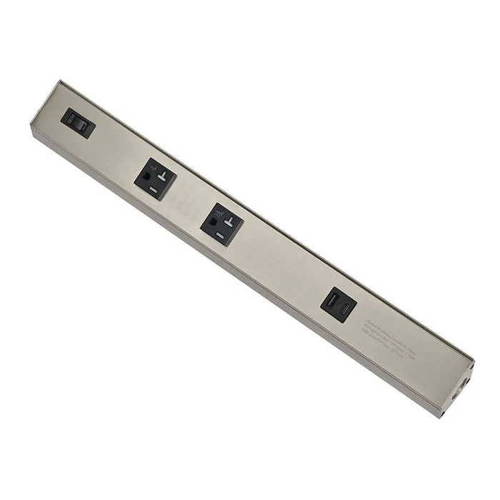 Westgate PSA-24-3R-2U-BN 24in Angled 3-receptacle 2 Usb 20a Power Strip – Brushed Nickel