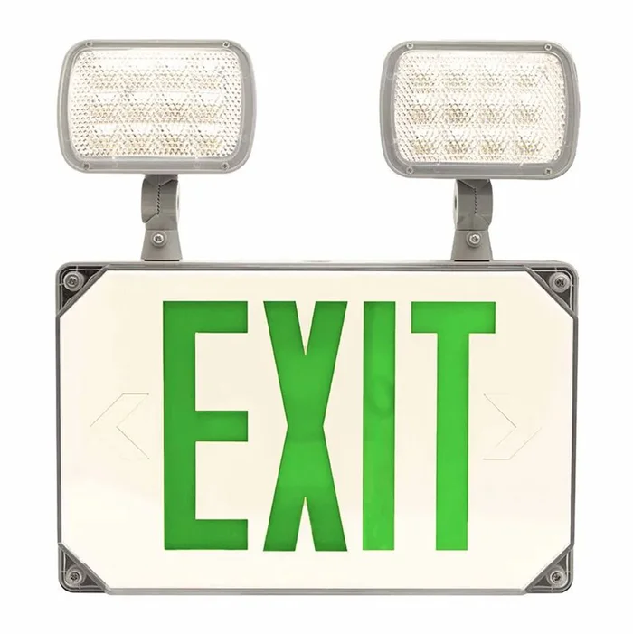 Westgate XT-CLWP-GG-EM Wet Location Combo LED Exit Sign & Emergency, Universal Face, 120-277V, White Housing with Green Letters
