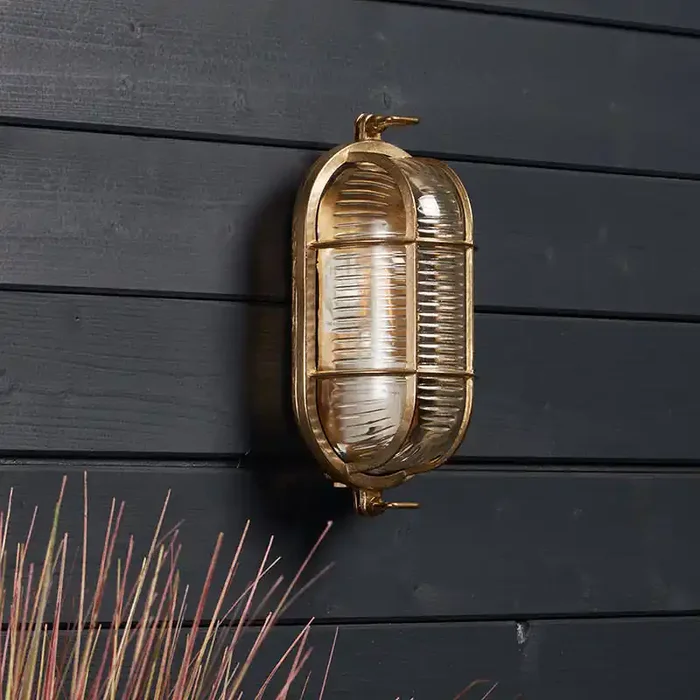Westport Coastal Port Outdoor Flush Wall Light – Brass – Online Lighting