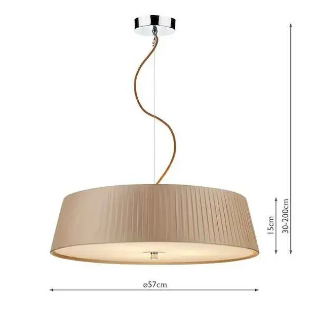 Wheel 3 Light Slimline Taupe Fabric Shade 57cm Pendant Light