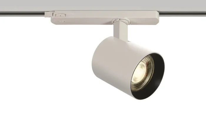 White 10W/15W/20W Adjustable power COB LED track spot, ideal for shops and showrooms.