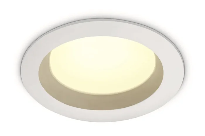 White 18W LED recessed downlight, IP54.