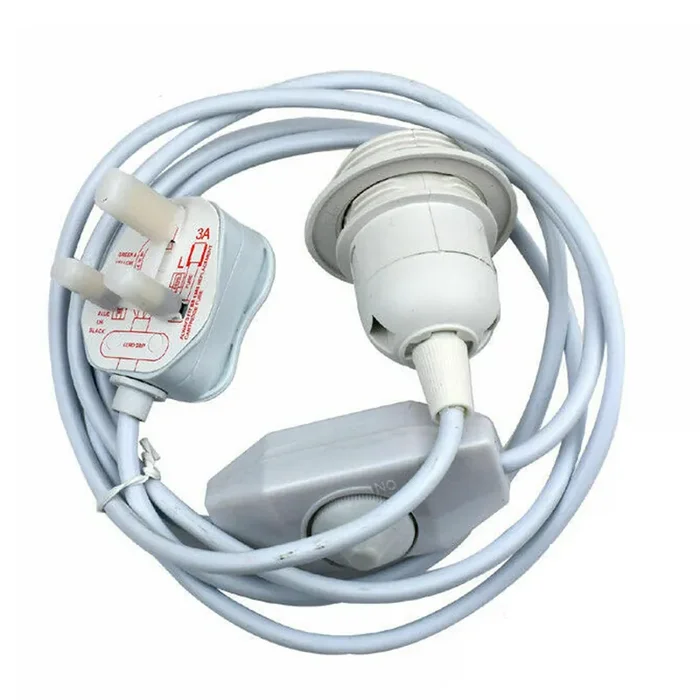 White 2m Plug In Pendant with Switch Holder Lighting Cable