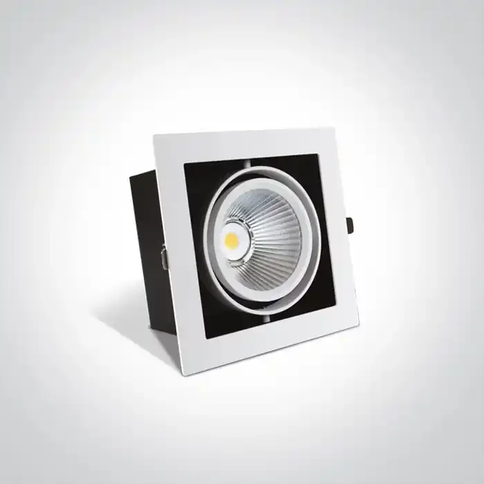 White 30W COB LED Recessed adjustable downlight, COB square range, IP20.