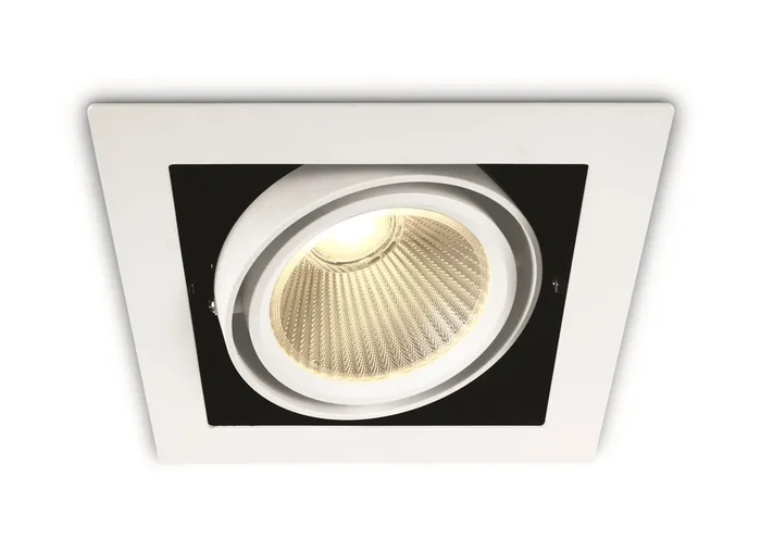 White 30W COB LED Recessed adjustable downlight, COB square range, IP20.