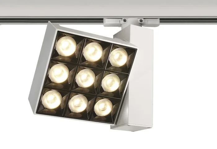 White 30W COB LED track spot with, ideal forshops and showrooms.