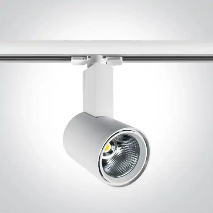 White 35W track spot with COB LED, ideal forshops and showrooms.