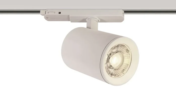 White 40W COB LED track spot with, ideal forshops and showrooms.