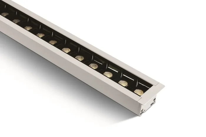 White 40W UGR19 Recessed linear with 48pcs LED spots, ideal for offices.
