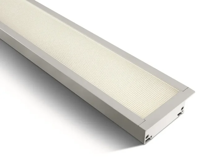 White 40W UGR19 Recessed linear with diffuser, ideal for offices.