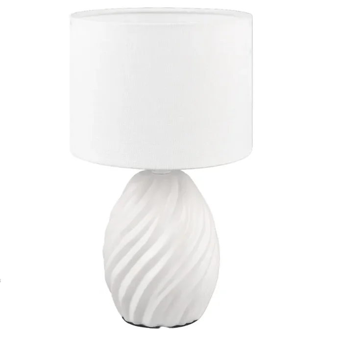 White Ceramic Modern Wave Pattern Table Lamp with White Shade 31cm