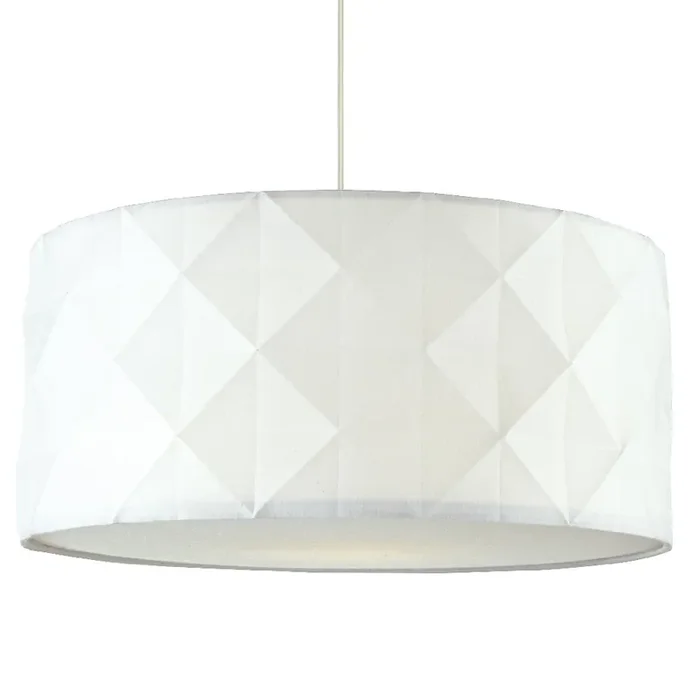 White Cotton Faceted Geometric Retro Easy Fit Drum Pendant Shade with Diffuser 40cm