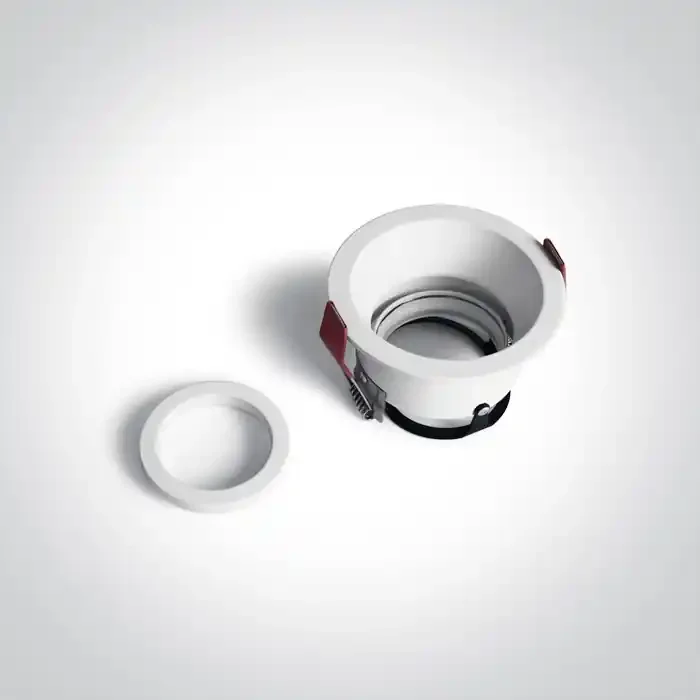 White Dark Light Recessed Round adjustable mains spot with GU10 lampholder.