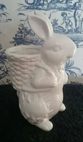 White Glazed Bunny Rabbit with Basket