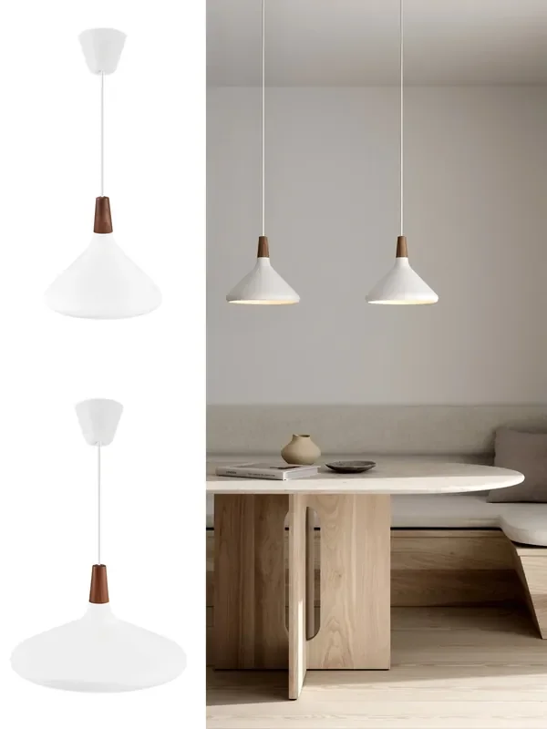 White Metal & Walnut Top Ceiling Pendant – Timeless Scandinavian Elegance