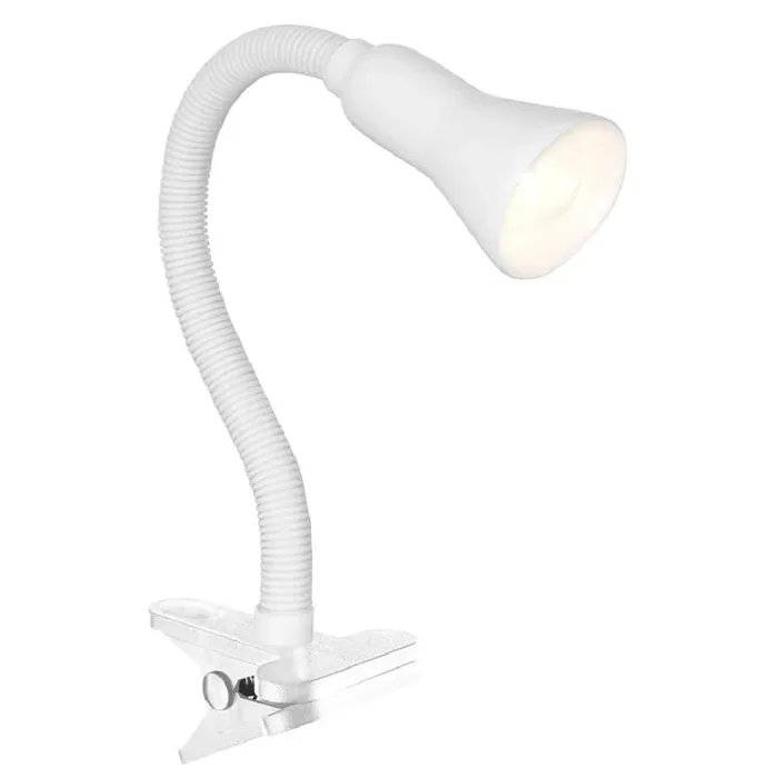 White Modern Clip On Flexible Stem Switched Task Table Lamp 30cm