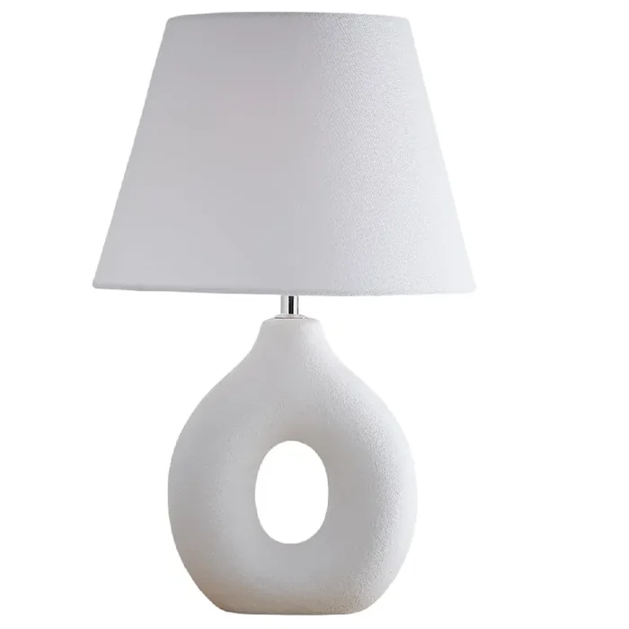 White Oval Ceramic Modern Table lamp with White Cotton Shade 43cm