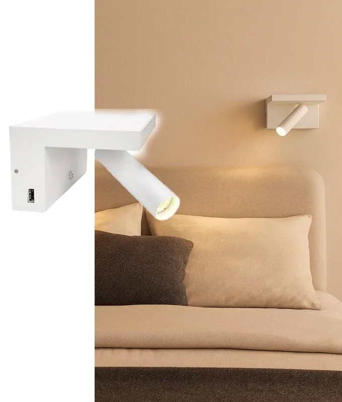 White Reading Light – USB Socket and Shelf