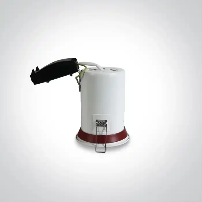 White Recessed adjustable Fire Rated Dark Light mains spot with GU10 lampholder.