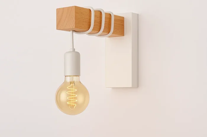 White Vintage Industrial Wall Light – E27 Adjustable Wooden Wall Sconce