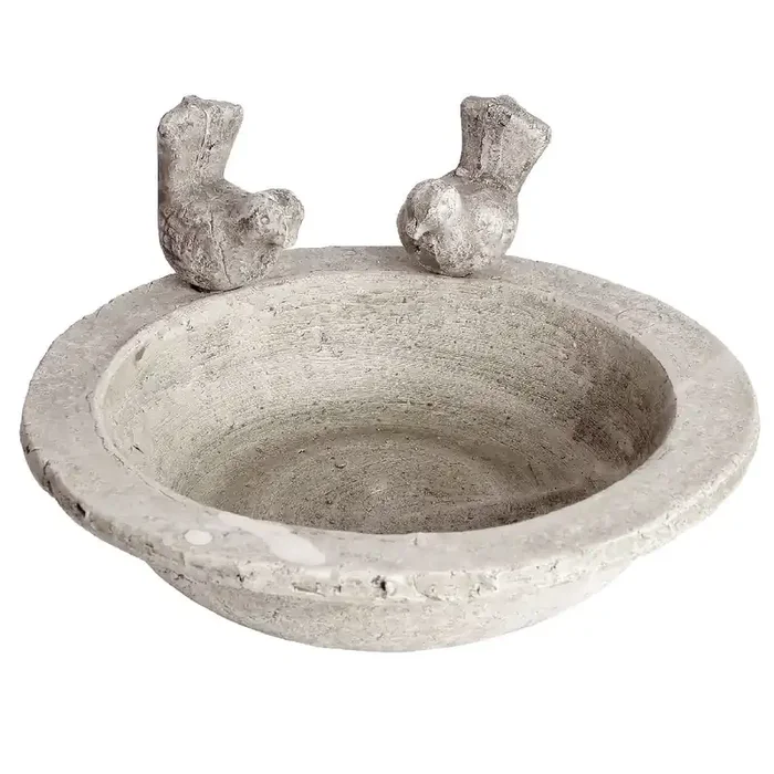 White Wash Stone Textured Bird Bath Ornamental Garden Feature 24cm