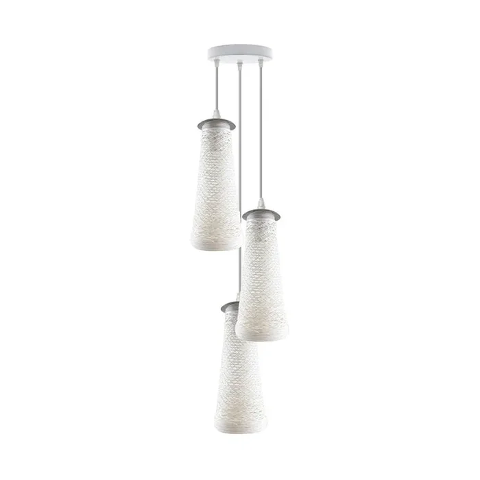 White Woven Shade Triple Pendant Light – Without Bulbs