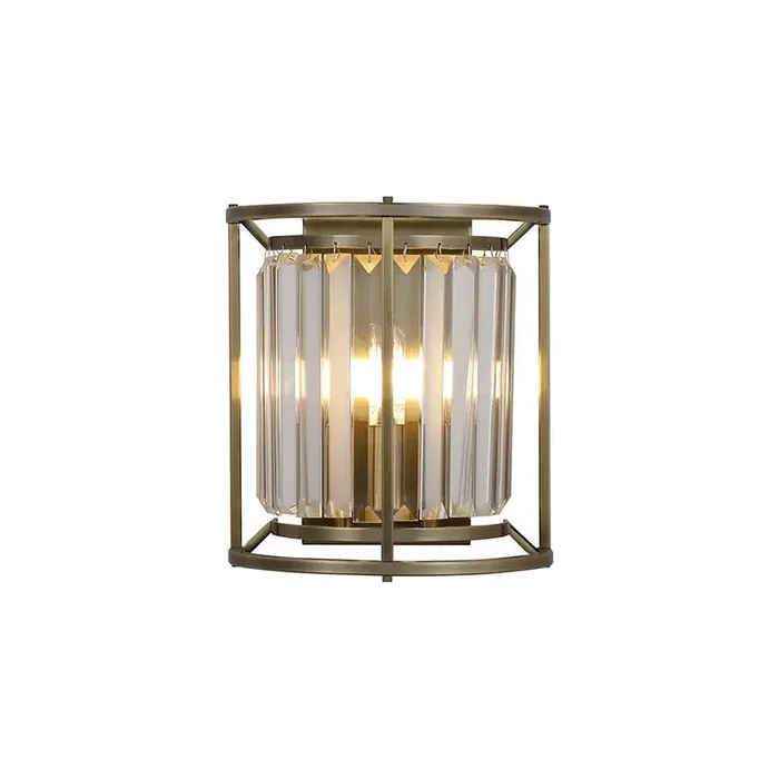 Wichita Crystal Flush Wall Light – Antique Brass – Online Lighting