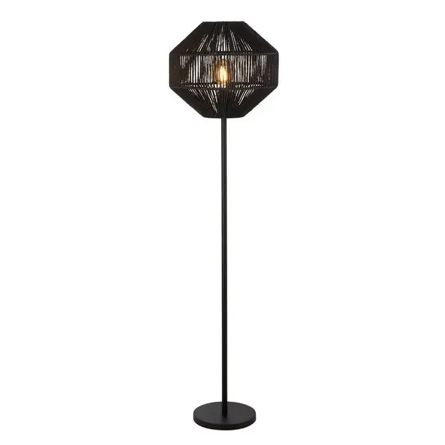 Wicker Black Wicker with Black Body Floor Lamp