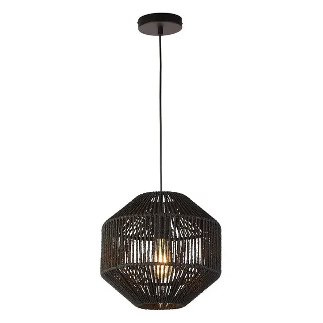 Wicker Black Wicker with Black Body Pendant Light
