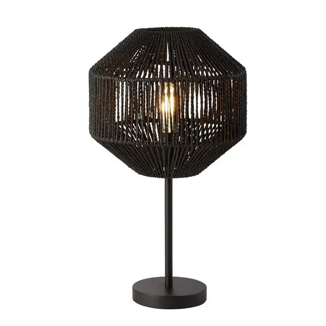 Wicker Black Wicker with Black Body Table Lamp