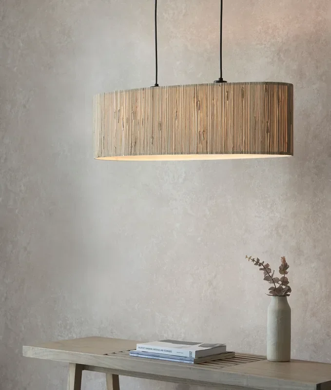 Wide Natural Seagrass Shaded Pendant – Oval Shape