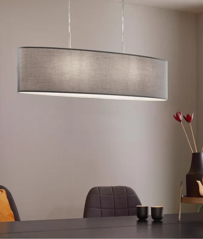 Wide Oval Fabric Shade Light Pendant – Twin Drop Suspension