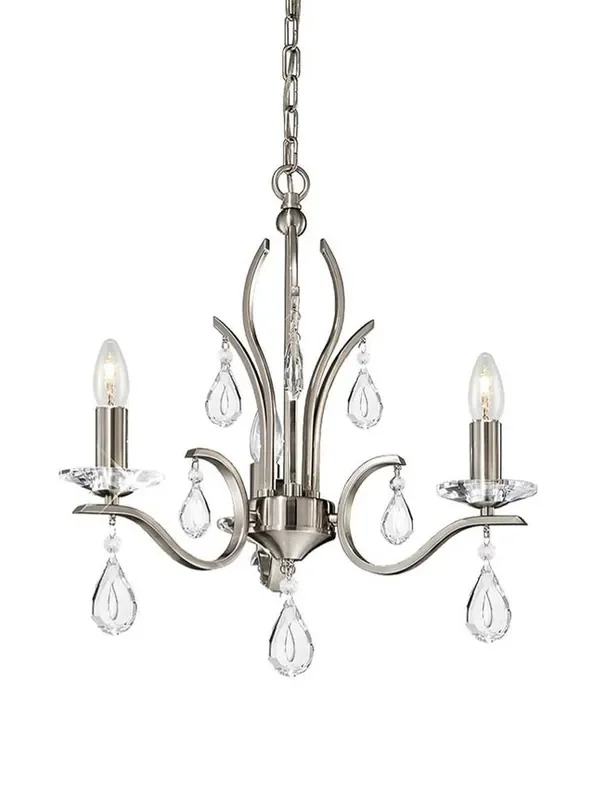 Willow 3 Light Satin Nickel with Crystal Drops Pendant Light