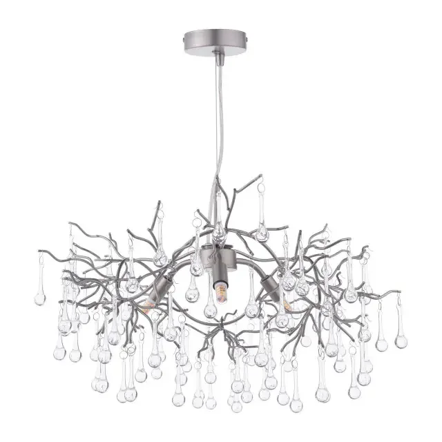 Willow 3 Light Satin Pewter with Crystal Pendant Light