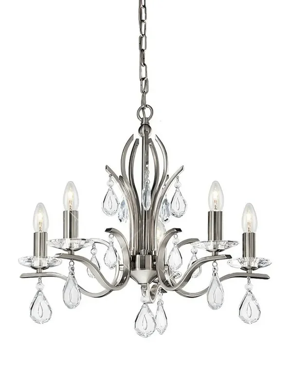 Willow 5 Light Satin Nickel with Crystal Drops Pendant Light