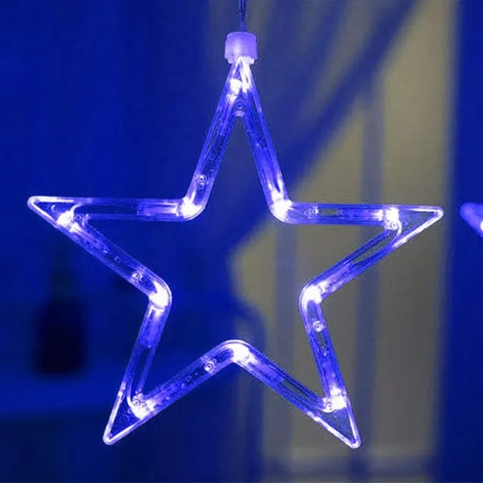 Window Star Curtain Lights, 12 Stars 138 LED Curtain String Lights, Indoor Christmas Lights with 8 Modes, USB Powered Fairy Lights for Bedroom, Wedding, Party, Wall Decoration – Blue