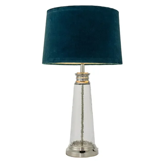 Winslet Hammer Glass with Bright Nickel and Teal Velvet Shade Table Lamp
