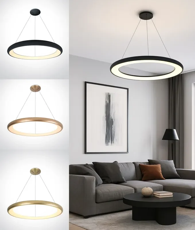 Wire-Suspended CCT Variable LED Ring Pendant 61cm – Angled Diffuser