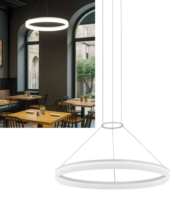 Wire-Suspended White Aluminium Ring Pendant Light, 60cm, 80cm or 100cm