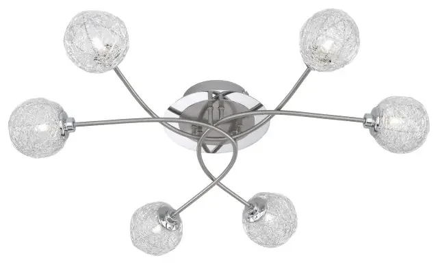 Womble 6 Light Satin Steel with Wire Mesh Shade Semi Flush Ceiling Light
