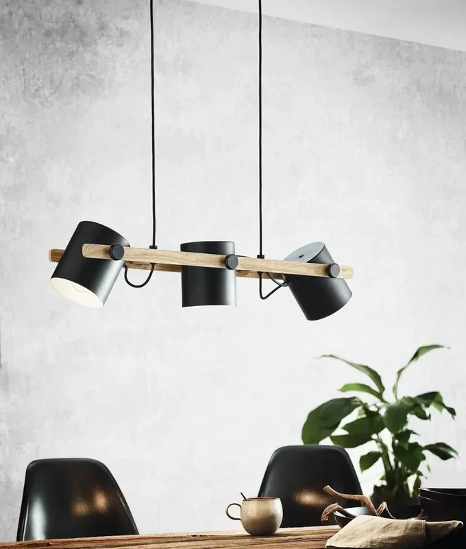 Wood Trapeze Bar Light Pendant – 3 Adjustable Shades