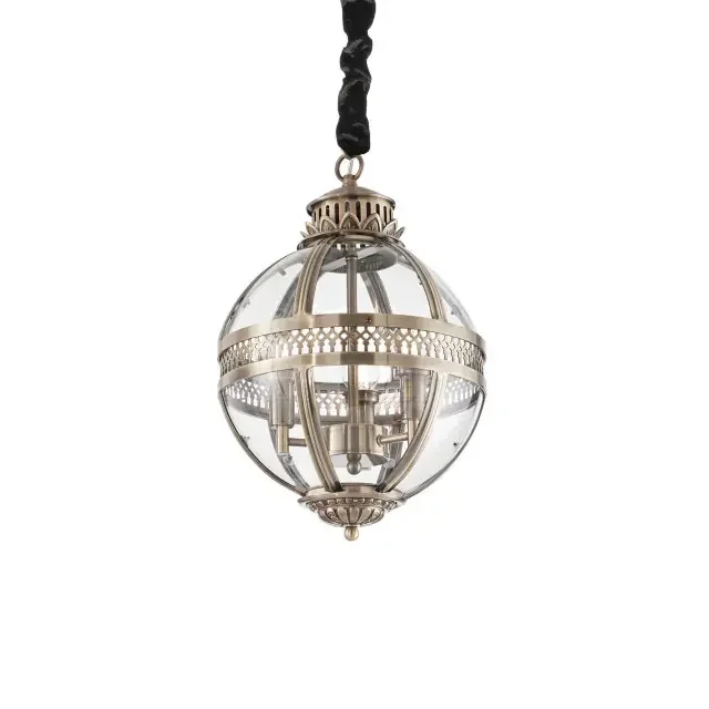 World SP3 3 Light Antique Brass with Clear Glass Diffuser Pendant Light