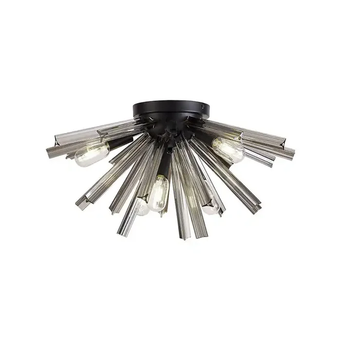 Woxsall 585 Glass Flush Ceiling Light – Matt Black and Smoked Glass – Online Lighting