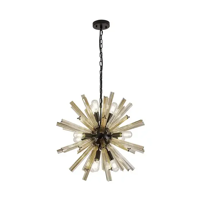 Woxsall 600 Glass Chandelier – Matt Black and Champagne Glass – Online Lighting