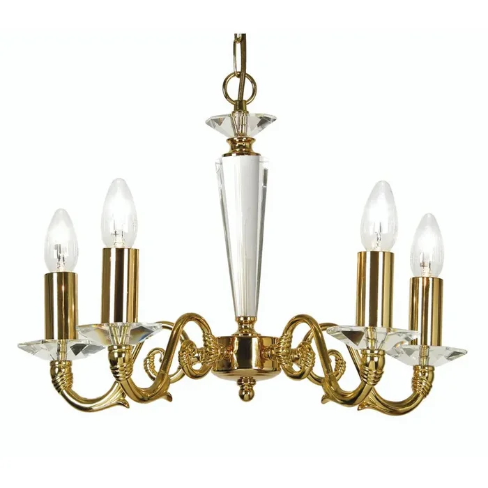 Wren 5 Light Crystal and Plated Chandelier in Gold . 5x E14 (Oaks7352)