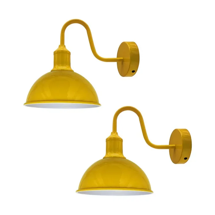Yellow Dome Industrial Swan Neck Wall Lights – 2 Pack
