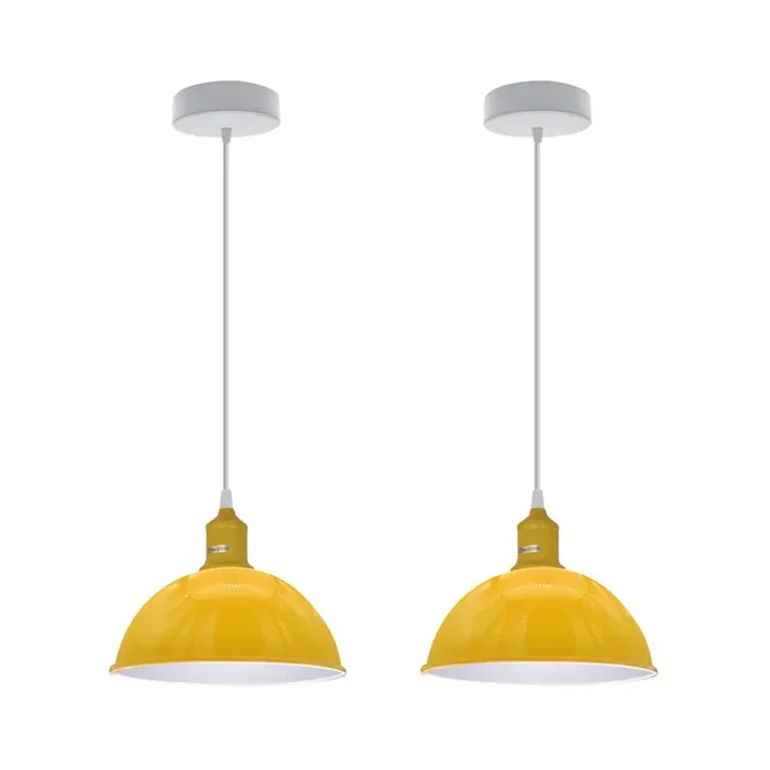 Yellow Small Dome Pendant Lights – Without Bulbs – 2 Pack