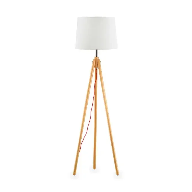 York PT1 White with Wooden Tripod Shaded Floor Lamp