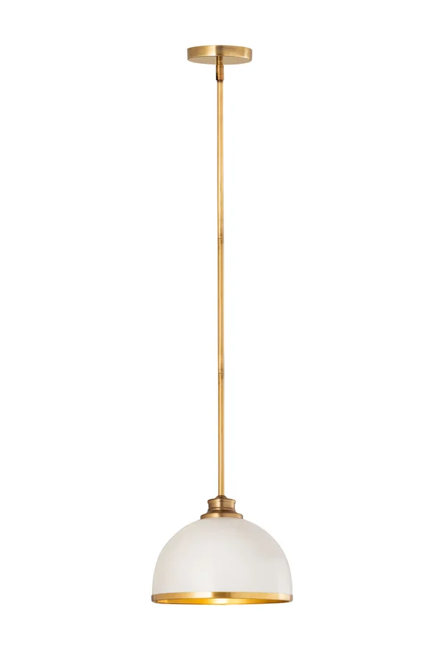Z-Lite 1004P10-MW-RB Landry One Light Pendant, Matte White / Rubbed Brass