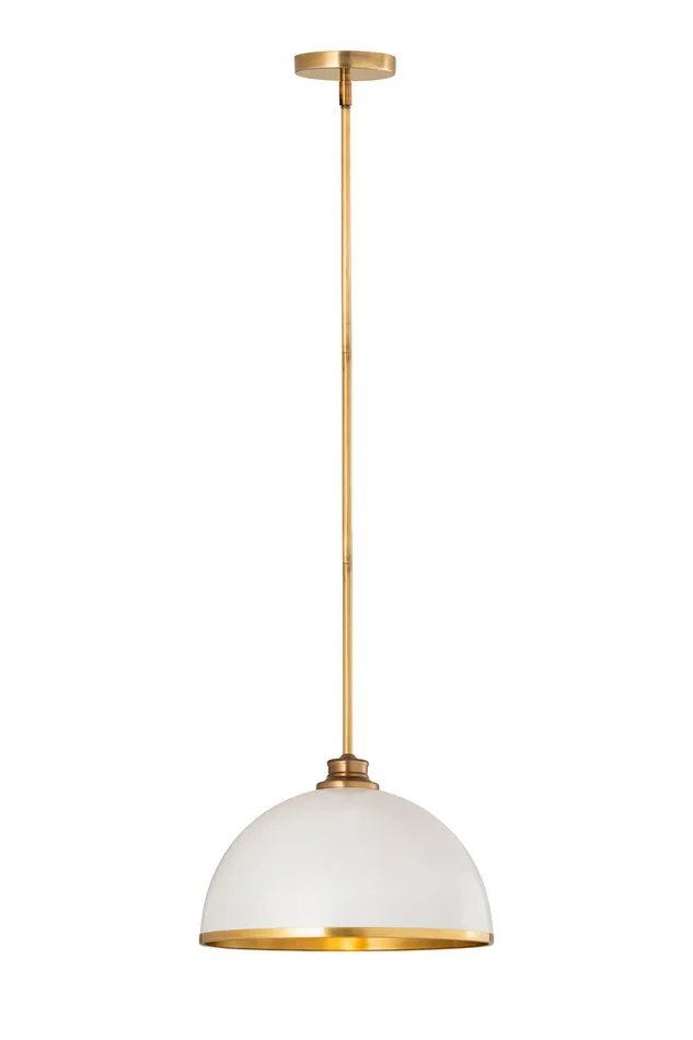 Z-Lite 1004P14-MW-RB Landry One Light Pendant, Matte White / Rubbed Brass